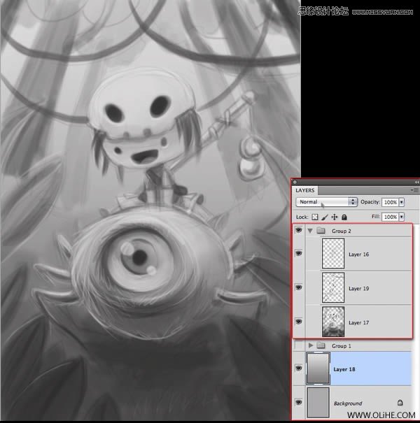 Photoshop绘制一幅骑在宠物蜘蛛上的孩子奇幻插画教程