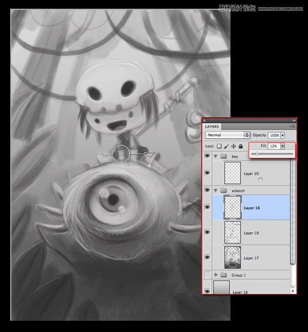 Photoshop绘制一幅骑在宠物蜘蛛上的孩子奇幻插画教程