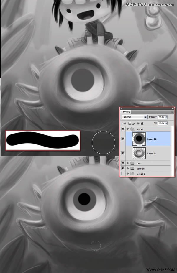 Photoshop绘制一幅骑在宠物蜘蛛上的孩子奇幻插画教程