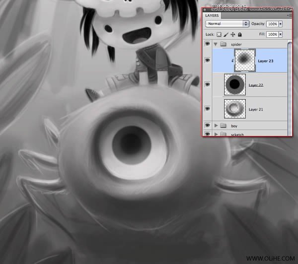 Photoshop绘制一幅骑在宠物蜘蛛上的孩子奇幻插画教程