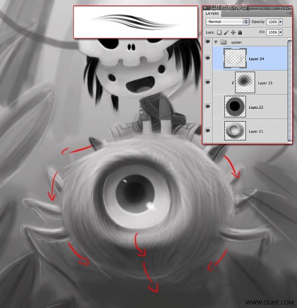 Photoshop绘制一幅骑在宠物蜘蛛上的孩子奇幻插画教程