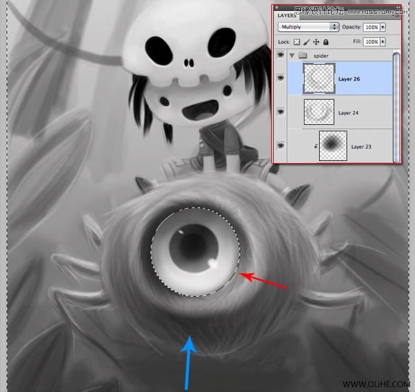 Photoshop绘制一幅骑在宠物蜘蛛上的孩子奇幻插画教程