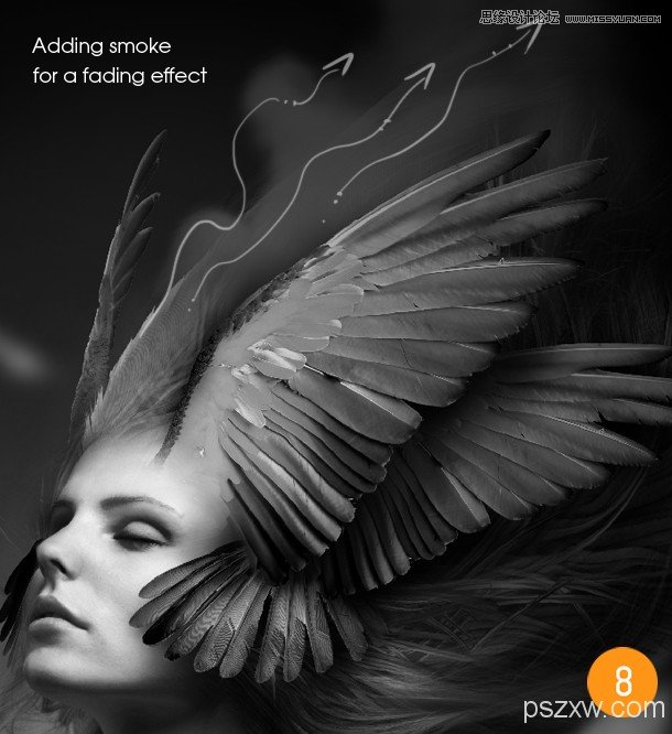 Photoshop合成创意唯美的梦幻冷艳天使