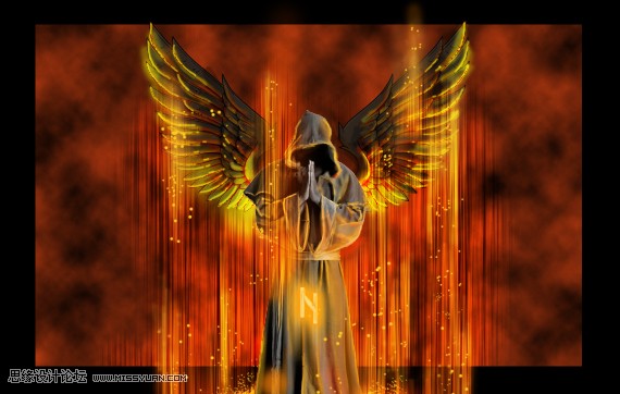 PS合成站在火焰阵法中的魔法师