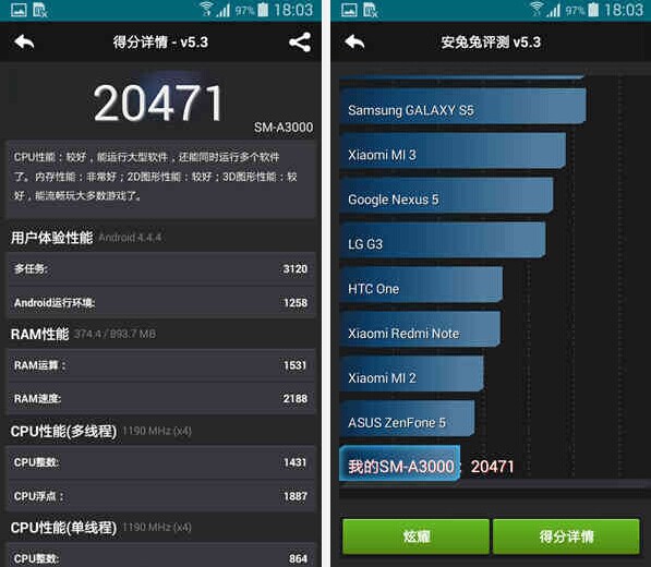 三星galaxy a3跑分
