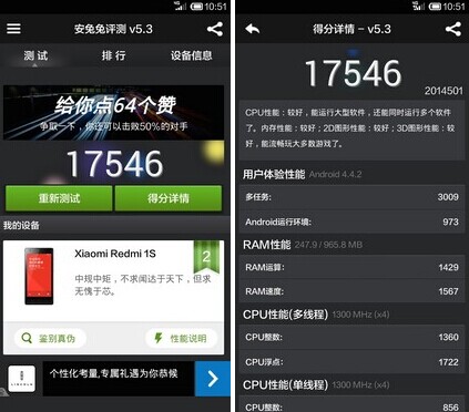 红米1s4g跑分