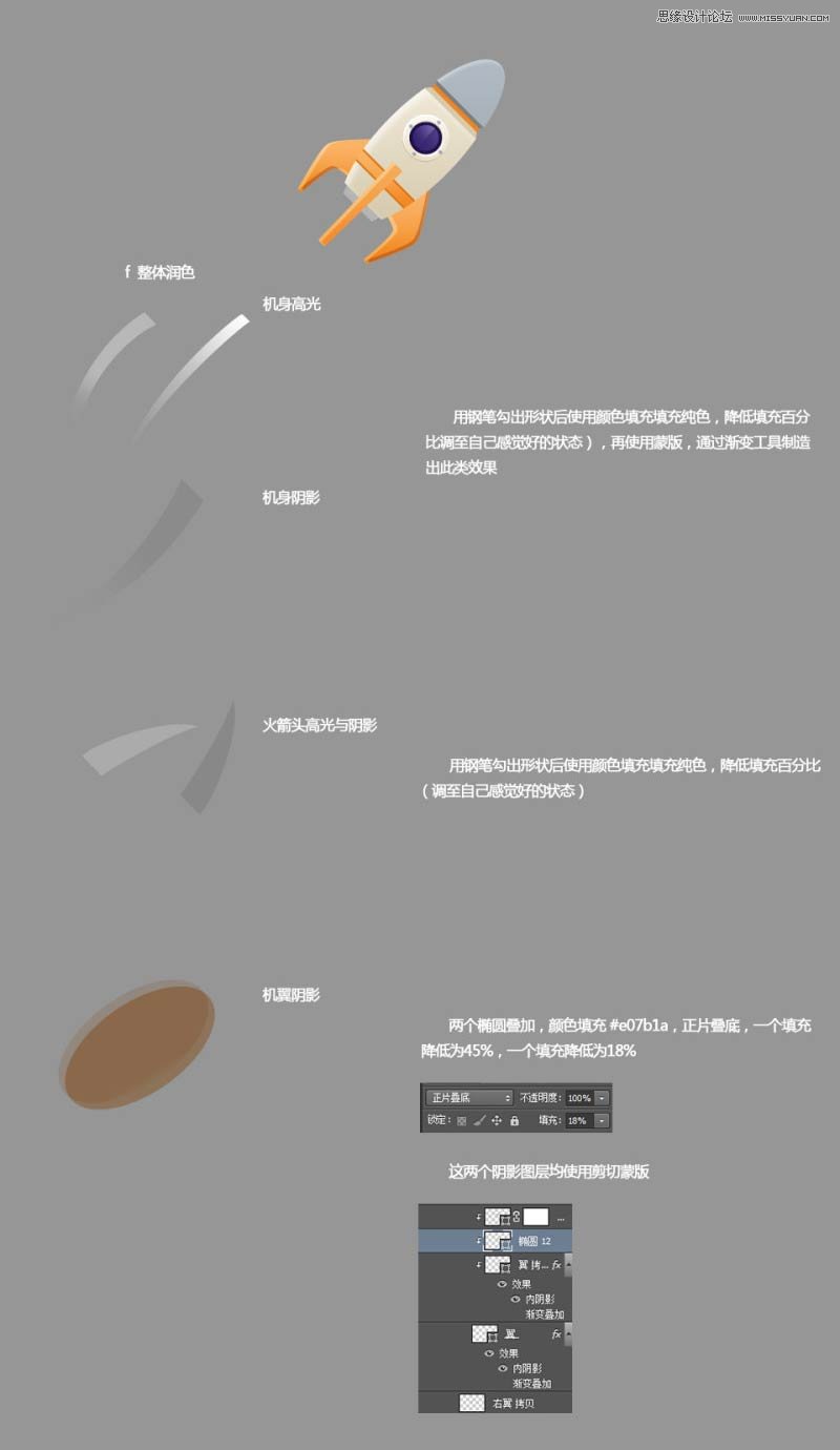 Photoshop绘制一个立体效果的卡通火箭图标教程