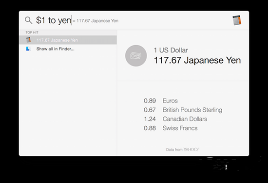 Yosemite小技巧 教你在Spotlight中进行货币单位换算