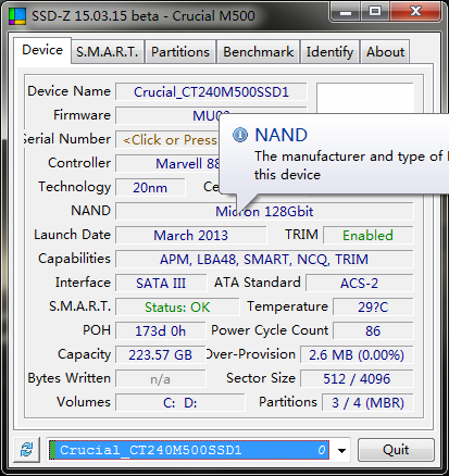 SSD-Z固态硬盘检测工具 v16.09.09 绿色中文免费版