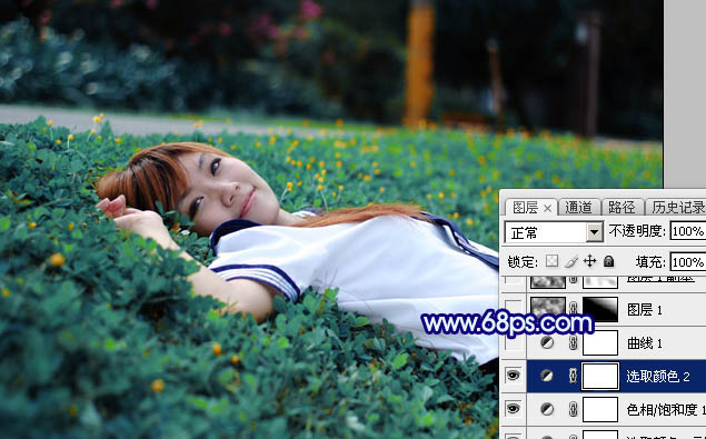 Photoshop打造梦幻甜美的青蓝色春季美女图片教程