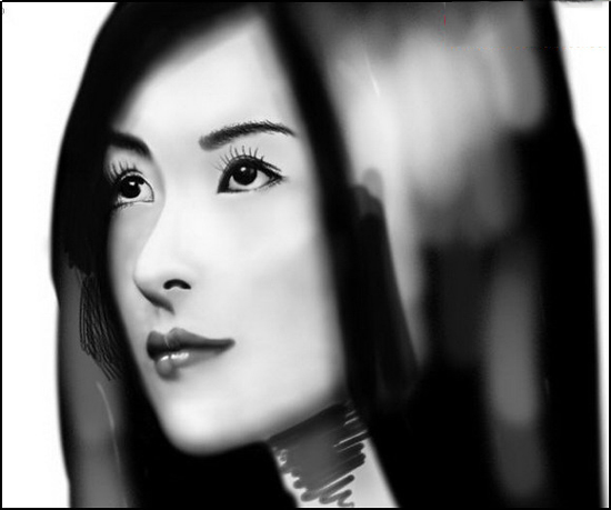 Photoshop cs5鼠绘水墨画美女头像照片