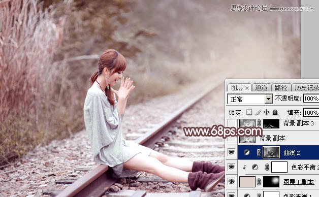 Photoshop调出铁轨边的美女逆光冷色效果,PS教程