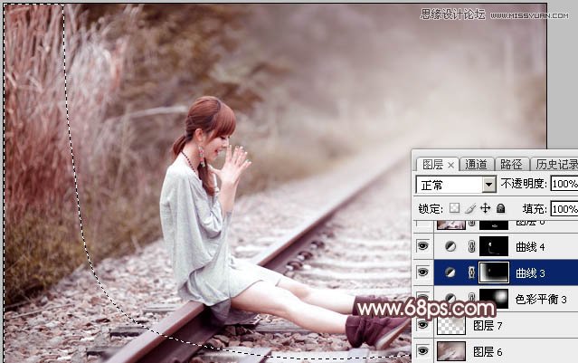 Photoshop调出铁轨边的美女逆光冷色效果,PS教程
