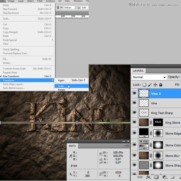 Photoshop制作花藤装饰的岩石字艺术字教程