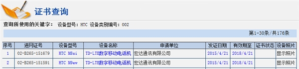 HTC新机亮相工信部：One M8si/M9ew