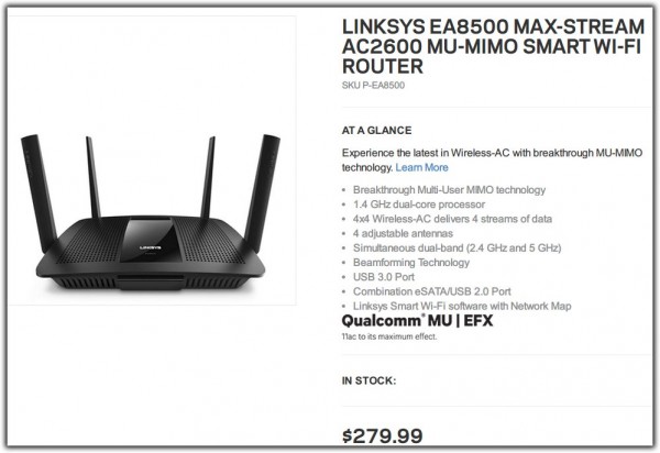 Linksys发布最快无线路由器EA8500 售价279.99美元
