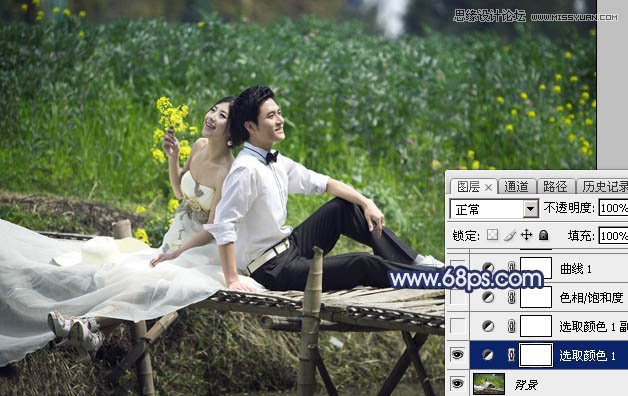 Photoshop调出河边婚纱照梦幻蓝色调,PS教程,