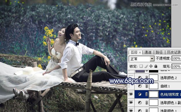 Photoshop调出河边婚纱照梦幻蓝色调,PS教程,