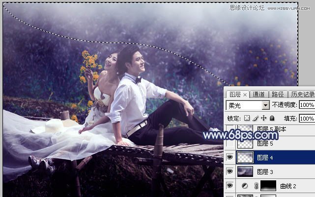 Photoshop调出河边婚纱照梦幻蓝色调,PS教程,