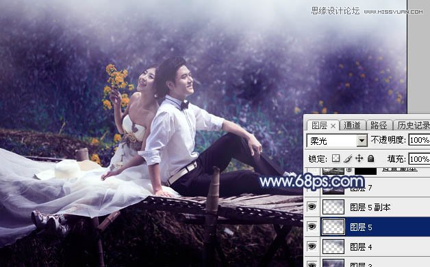 Photoshop调出河边婚纱照梦幻蓝色调,PS教程,