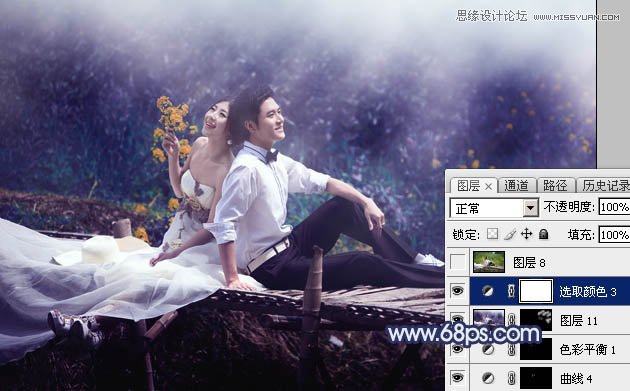 Photoshop调出河边婚纱照梦幻蓝色调,PS教程,