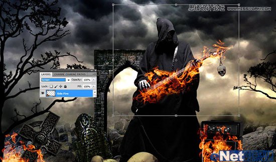 PS合成合成正在弹着火吉他的巫师