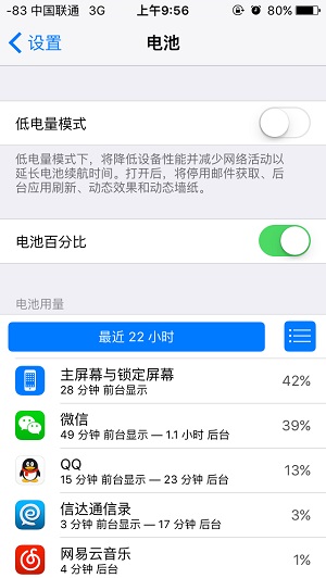 ios9怎么开启低电量模式-电池用量信息