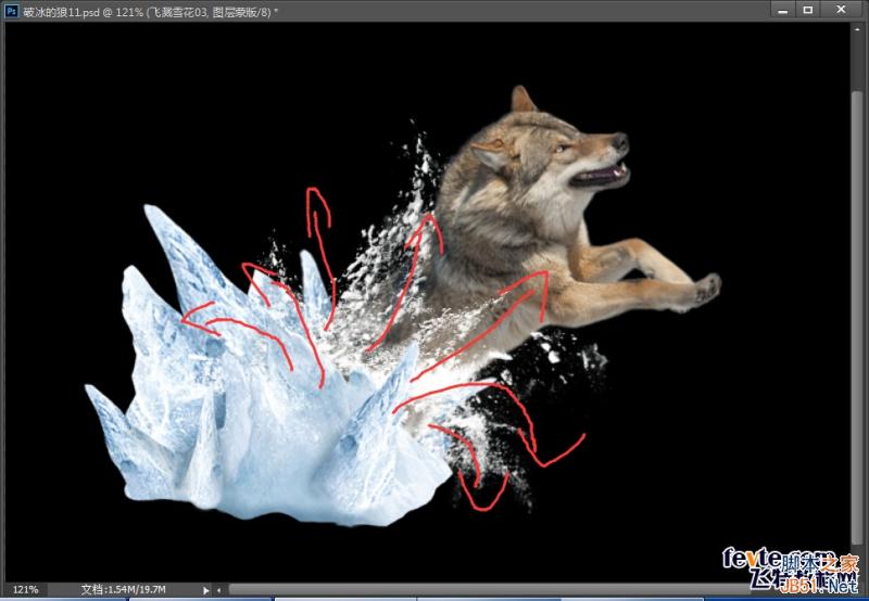 PS合成从冰雪地里冲出来的狼特效教程