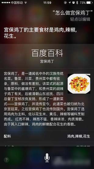 Siri给出的菜单