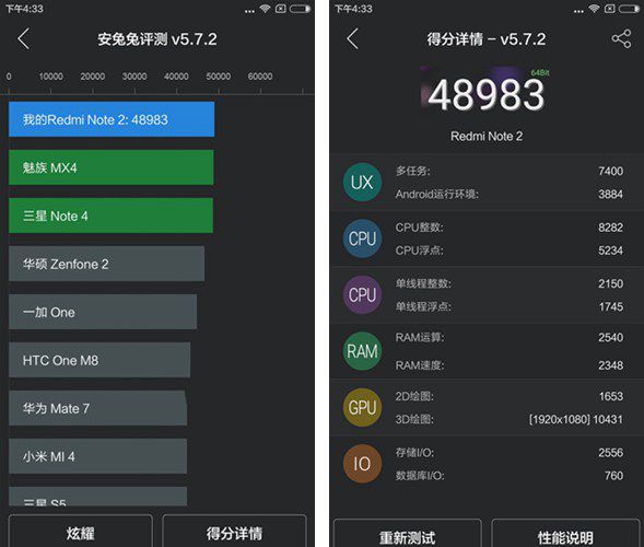 红米Note2安兔兔跑分