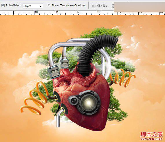 Photoshop合成创意抽象的机械人心脏效果图