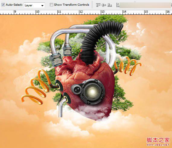 Photoshop合成创意抽象的机械人心脏效果图
