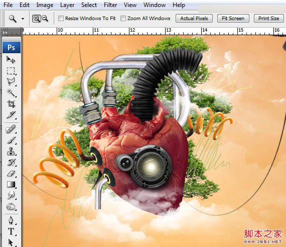 Photoshop合成创意抽象的机械人心脏效果图