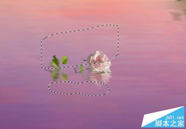 Photoshop合成梦幻风格湖载满鲜花的湖中小舟场景图