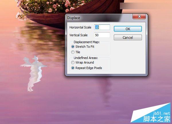 Photoshop合成梦幻风格湖载满鲜花的湖中小舟场景图