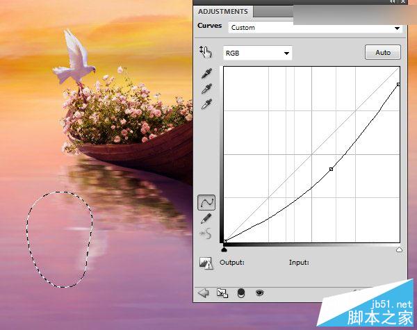 Photoshop合成梦幻风格湖载满鲜花的湖中小舟场景图