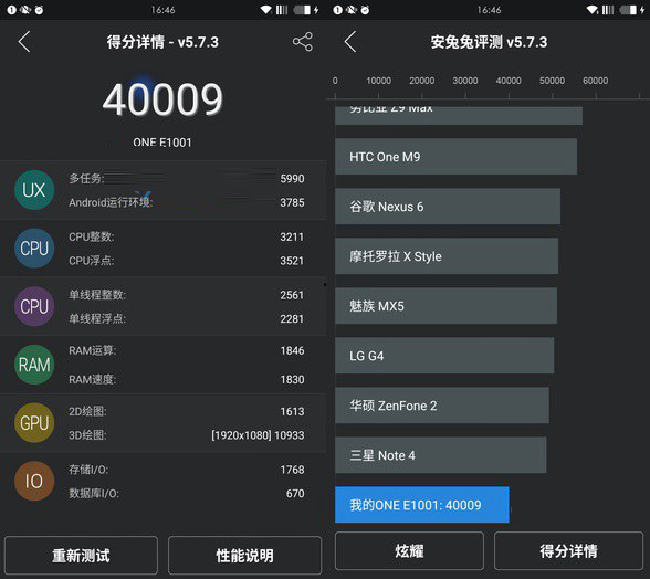 次旗舰配置 一加手机X性能跑分评测