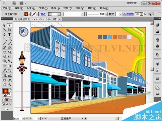 AI CS5透视网格绘制街道效果图 脚本之家 AI实例教程