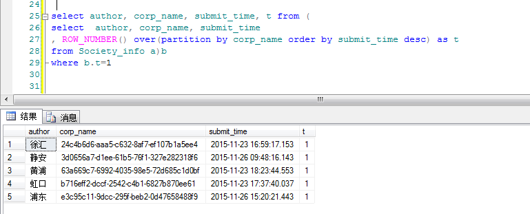 SQLServer中Partition By及row_number 函数使用详解