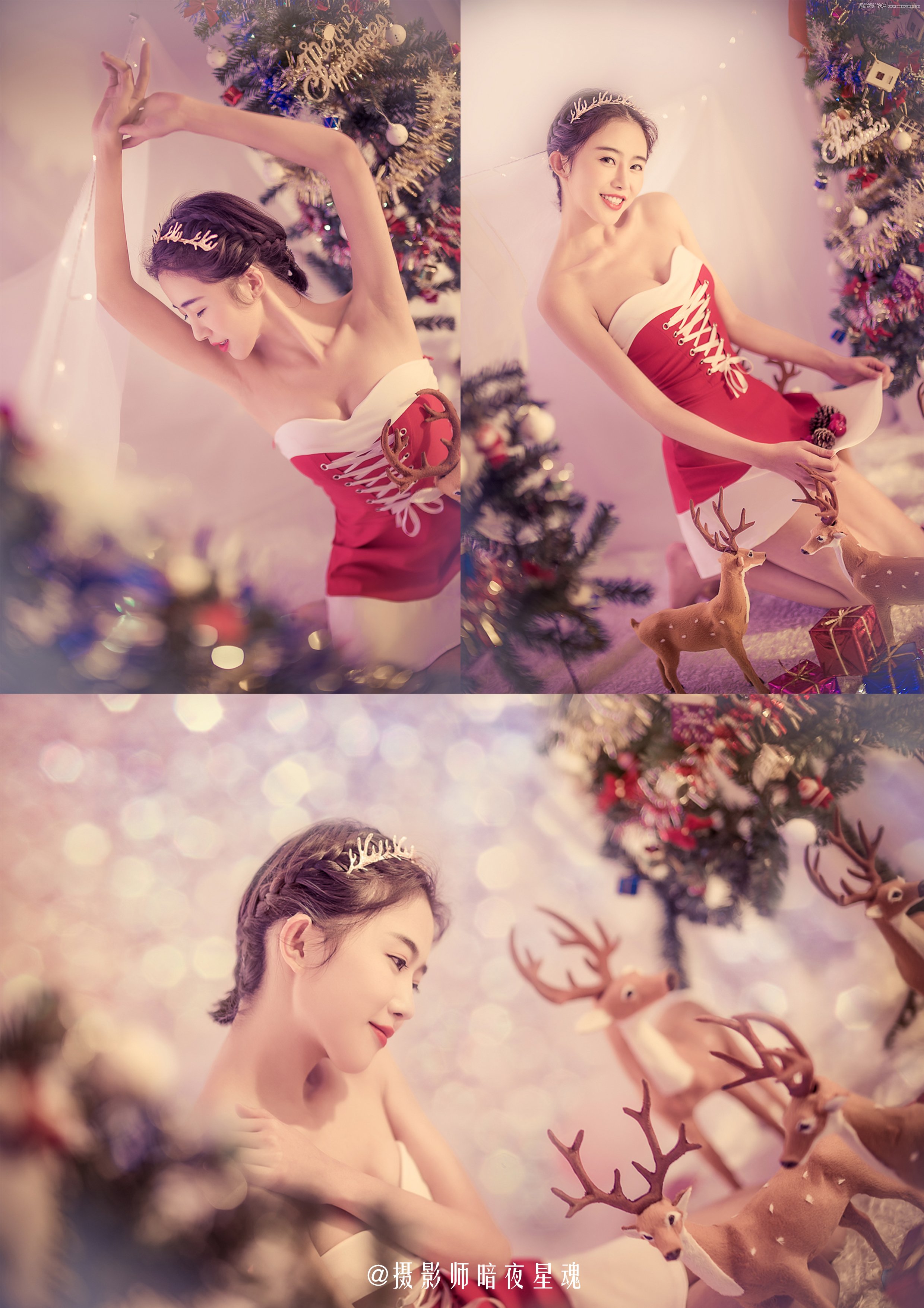 Photoshop详细解析圣诞梦幻暖色调美女写真前后期思路分享”