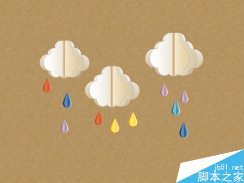 PS制作漂亮的折纸效果的云朵雨滴图案”