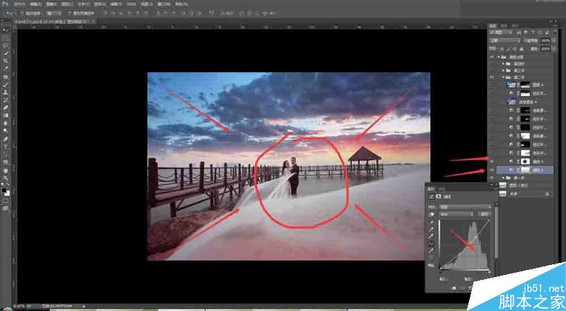 Photoshop给单调的外景婚片添加唯美云彩效果,PS教程,思缘教程网