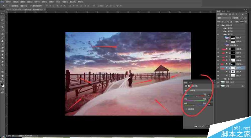 Photoshop给单调的外景婚片添加唯美云彩效果,PS教程,思缘教程网