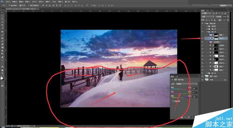Photoshop给单调的外景婚片添加唯美云彩效果,PS教程,思缘教程网