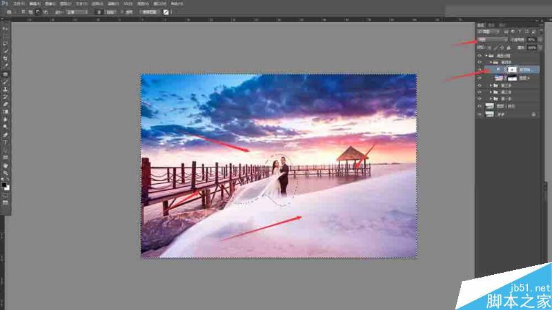 Photoshop给单调的外景婚片添加唯美云彩效果,PS教程,思缘教程网