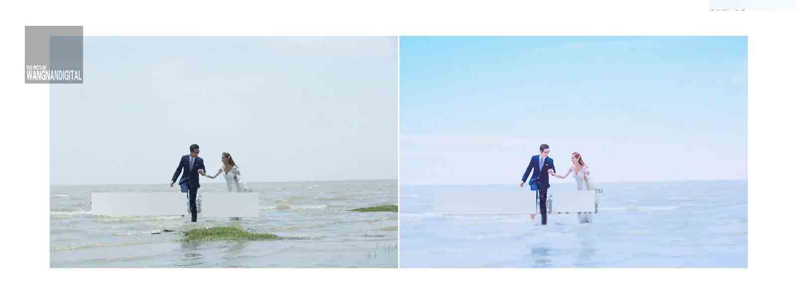 五个步骤 Photoshop后期调出海边婚片蓝色通透效果图”