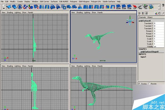 MAYA 7.0恐龙建模教程 脚本之家 MAYA建模教程