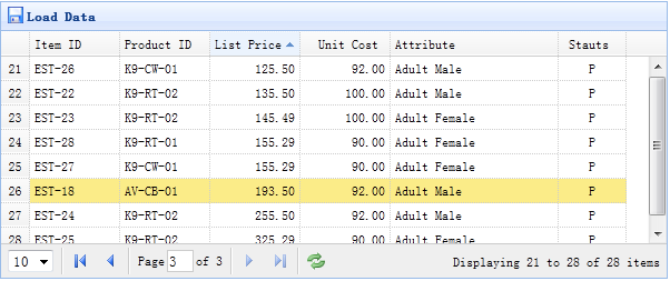 jQuery EasyUI学习教程之datagrid点击列表头排序