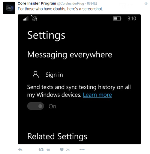 Win10 Mobile红石2预览版再曝:Messaging Everywhere功能回归”