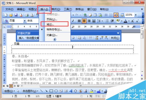 word中自动插入页眉内容的方法